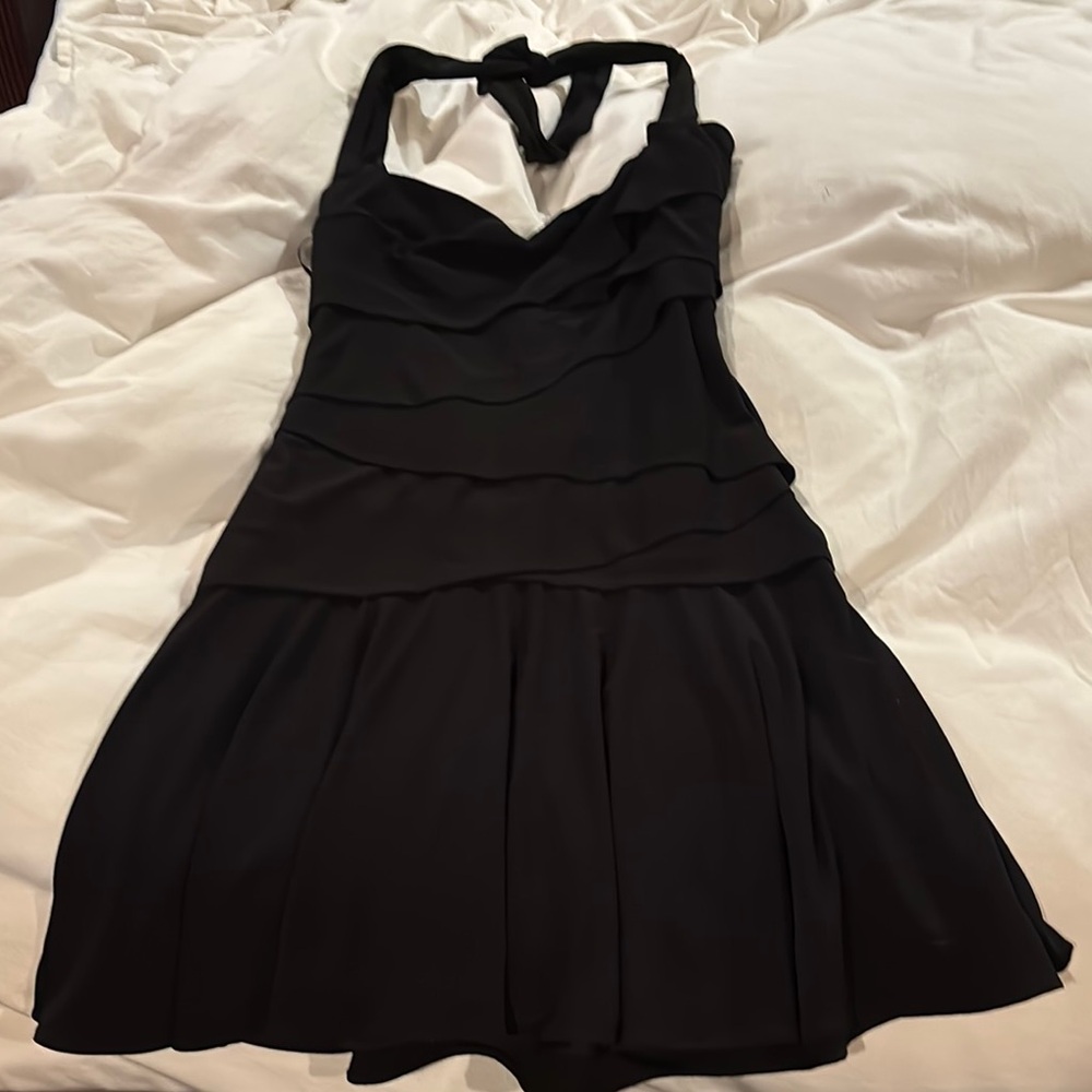 Women's Black Halter Tiered Mini Dress